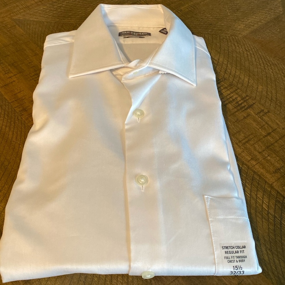 Van Heusen Men's Dress Shirt Regular Fit Ultra Flex Collar Stretch White NEW